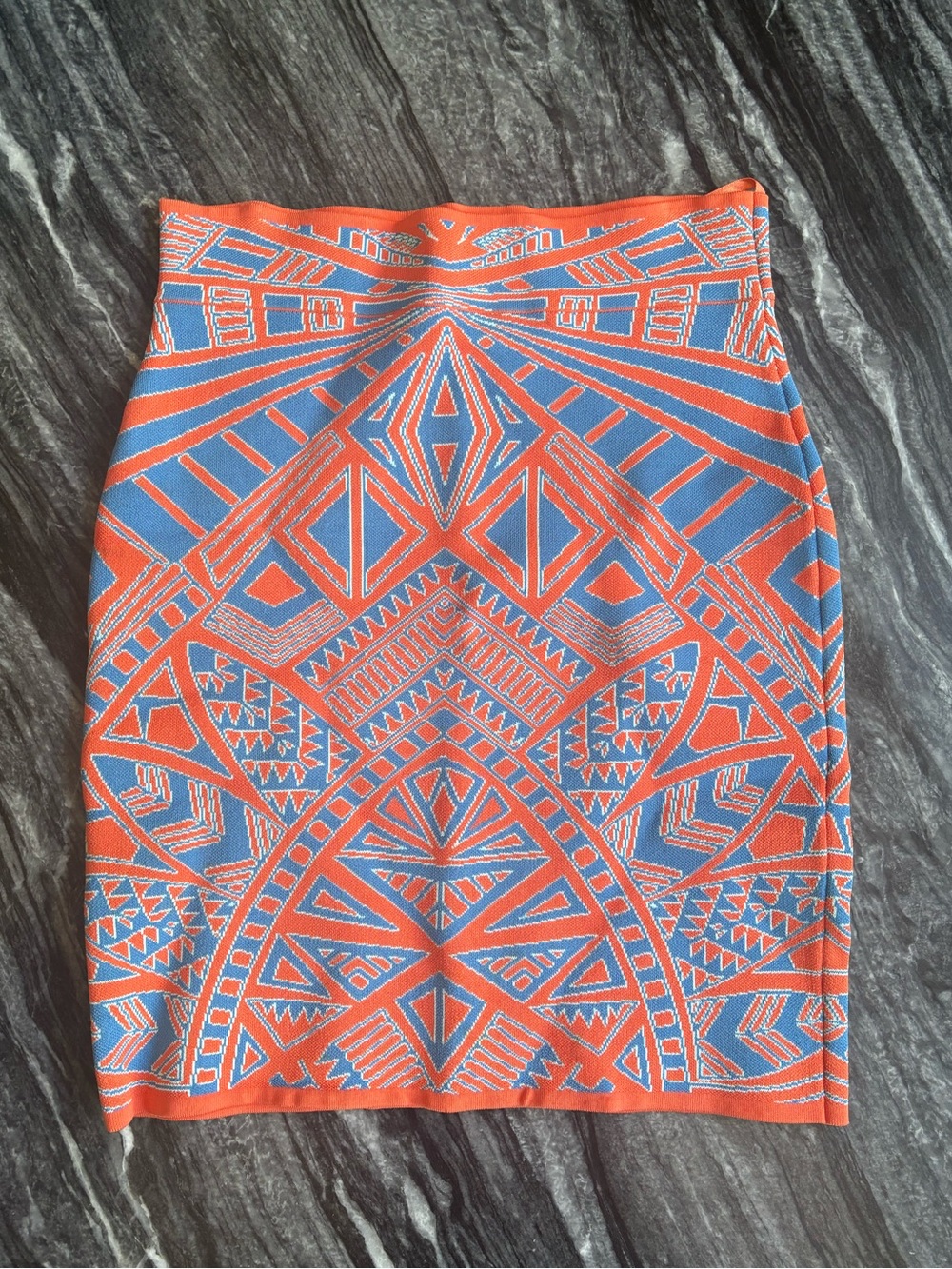 BCBGMaxAzria Orange and Blue Geometric Bandage Skirt Medium NWOT